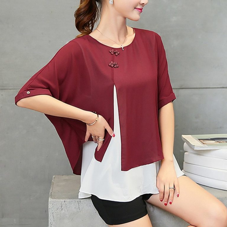 Batwing Short Sleeve Two Layer Ladies Top - Fashion Design Store
