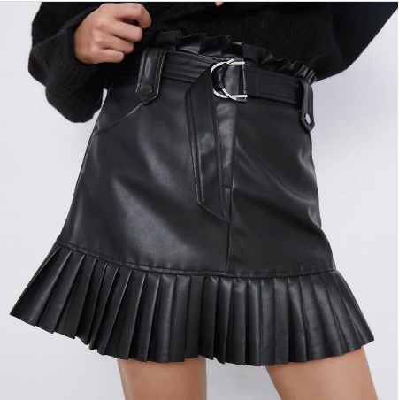 Elegant Black PU Tie Belt Waist Mini Skirt - Fashion Design Store