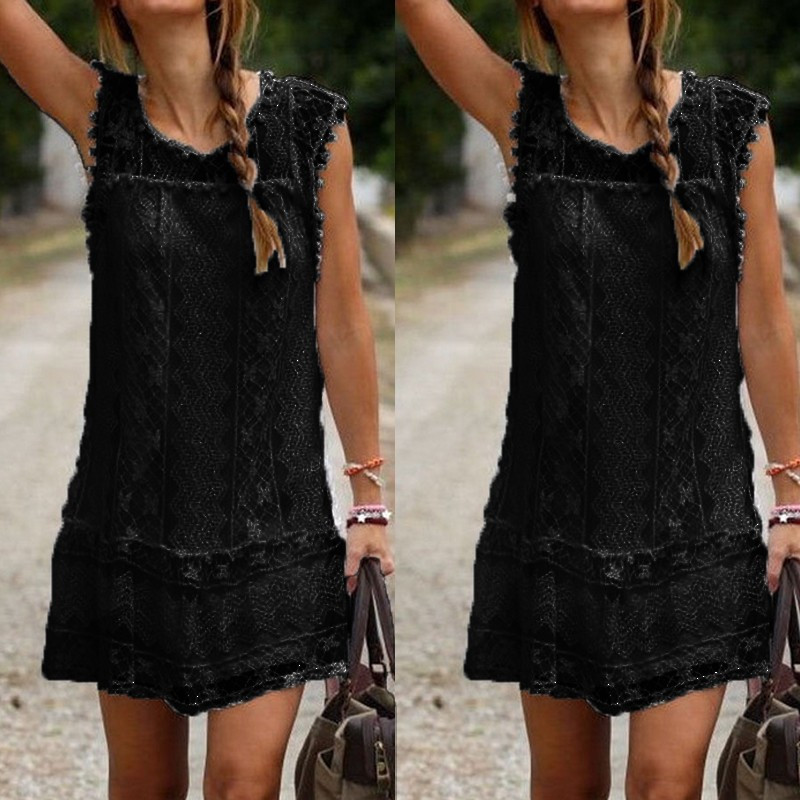 Sleeveless Short Mini Lace Dress Plus Size - Fashion Design Store